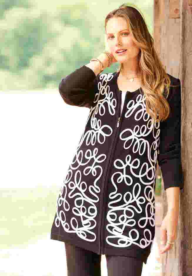 Zip-Front Embroidered Cardigan image number 0