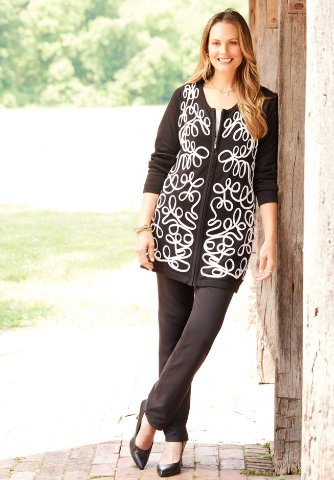 Zip-Front Embroidered Cardigan image number 1