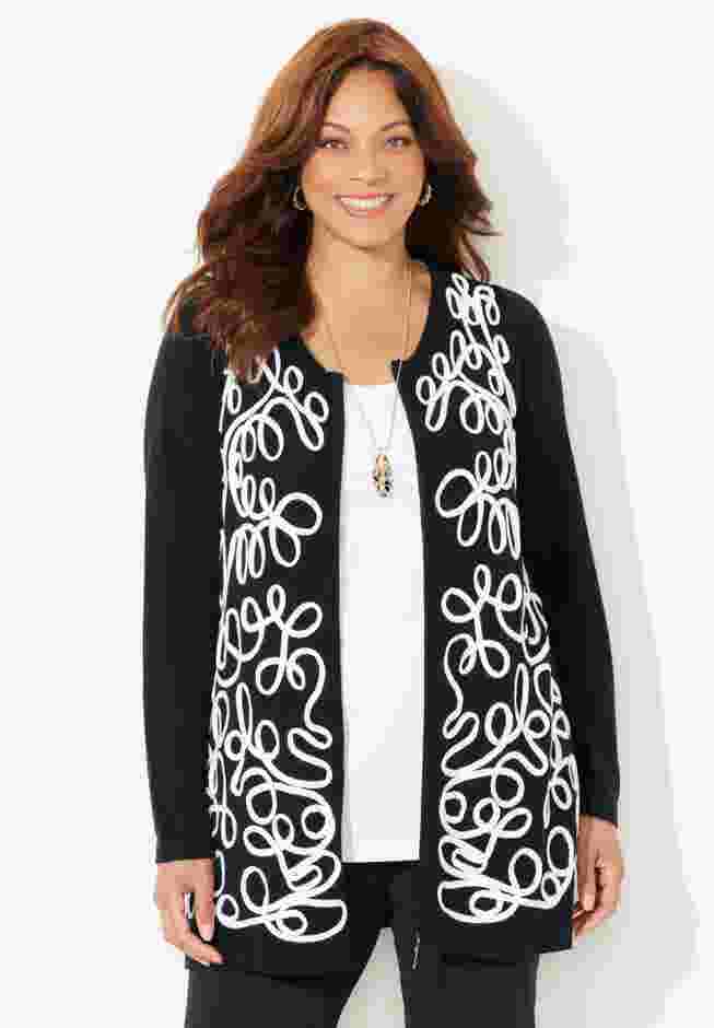 Zip-Front Embroidered Cardigan image number 1