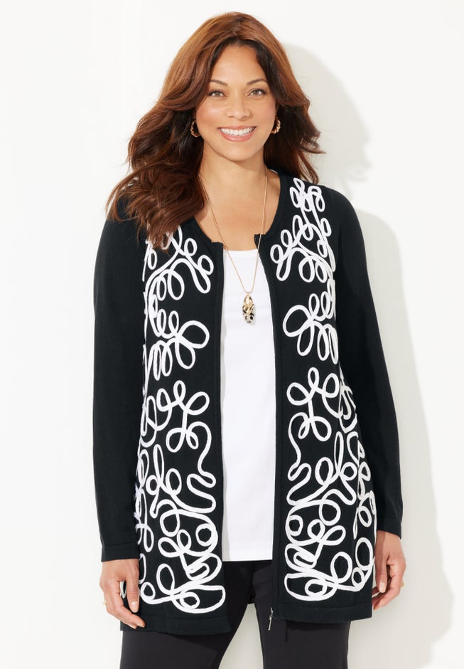 Zip-Front Embroidered Cardigan image number 1