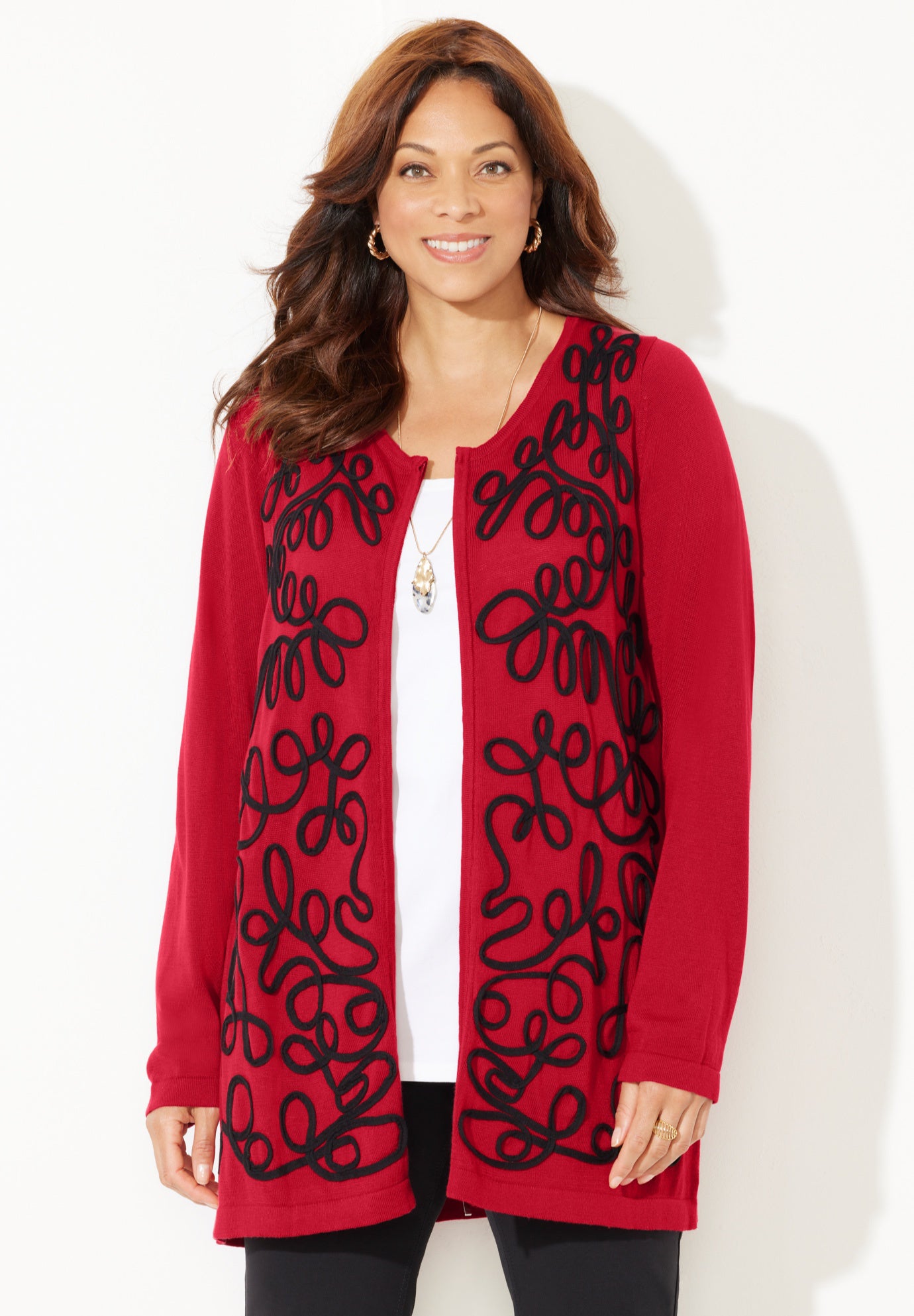 Zip-Front Embroidered Cardigan image number 0