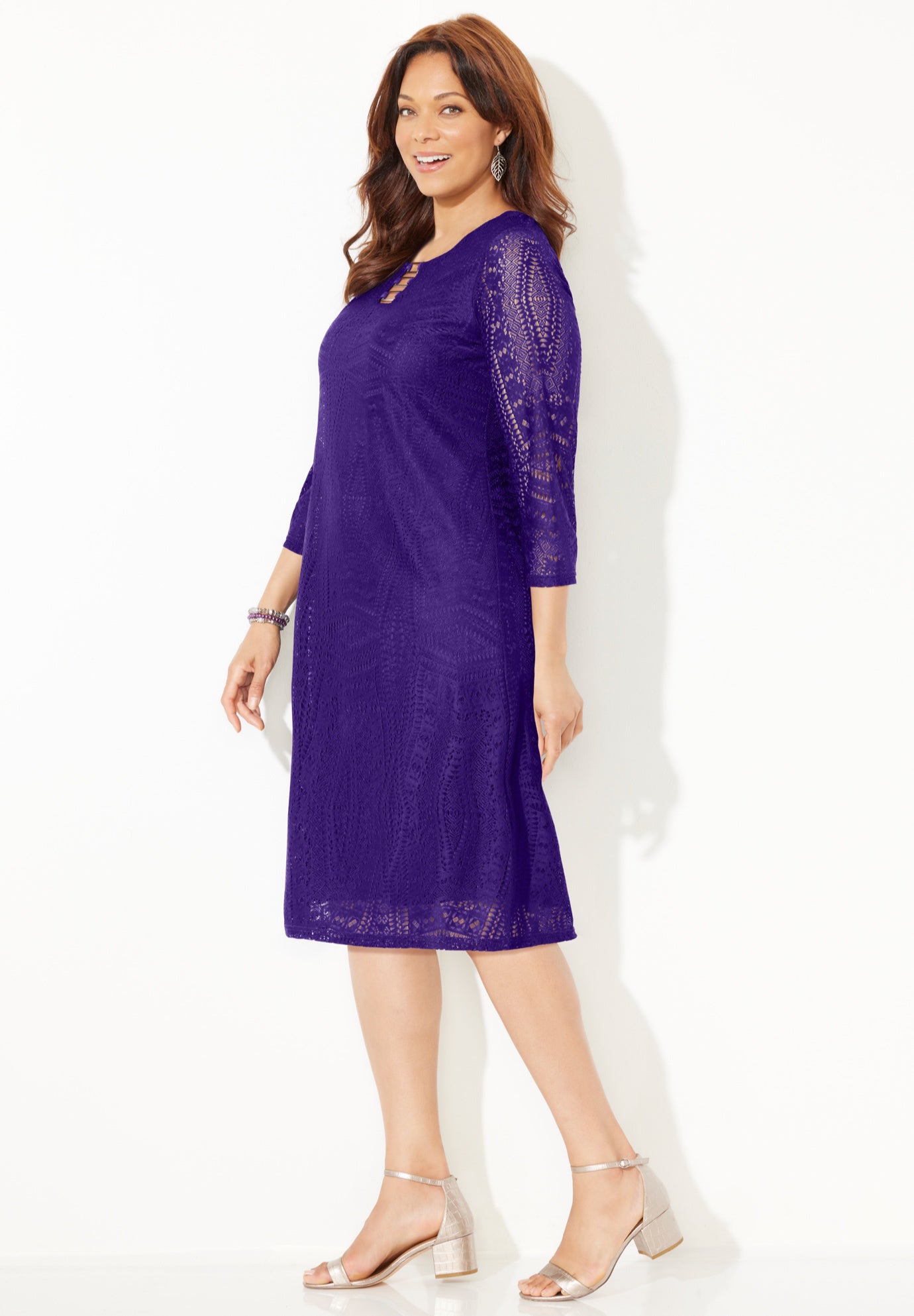 Ring Neck Crochet Lace Dress image number 2