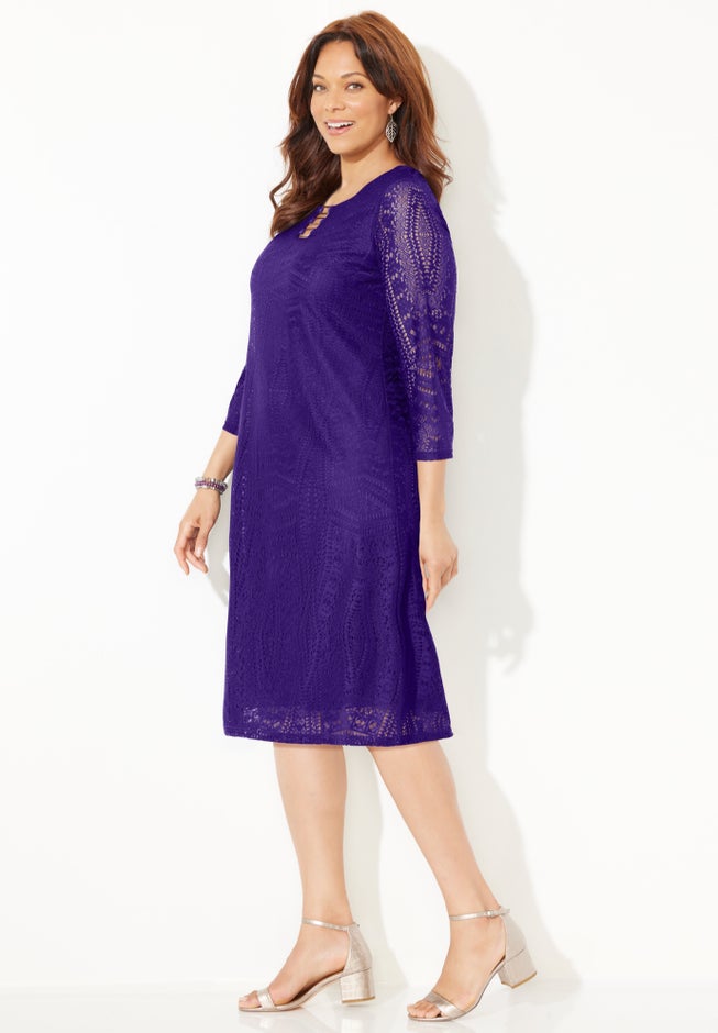 Ring Neck Crochet Lace Dress image number 2