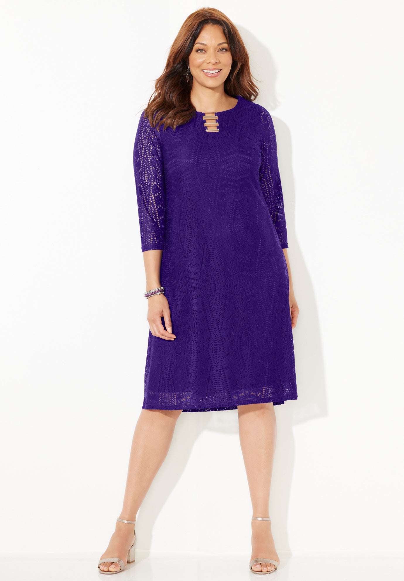 Ring Neck Crochet Lace Dress image number 0