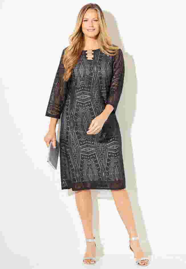 Ring Neck Crochet Lace Dress image number 0