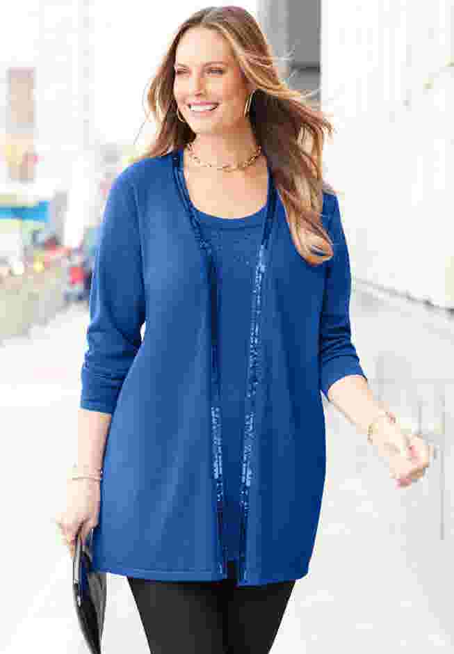 Sequin Trim Tank Cardigan Duet image number 0