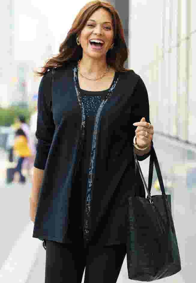 Sequin Trim Tank Cardigan Duet image number 0