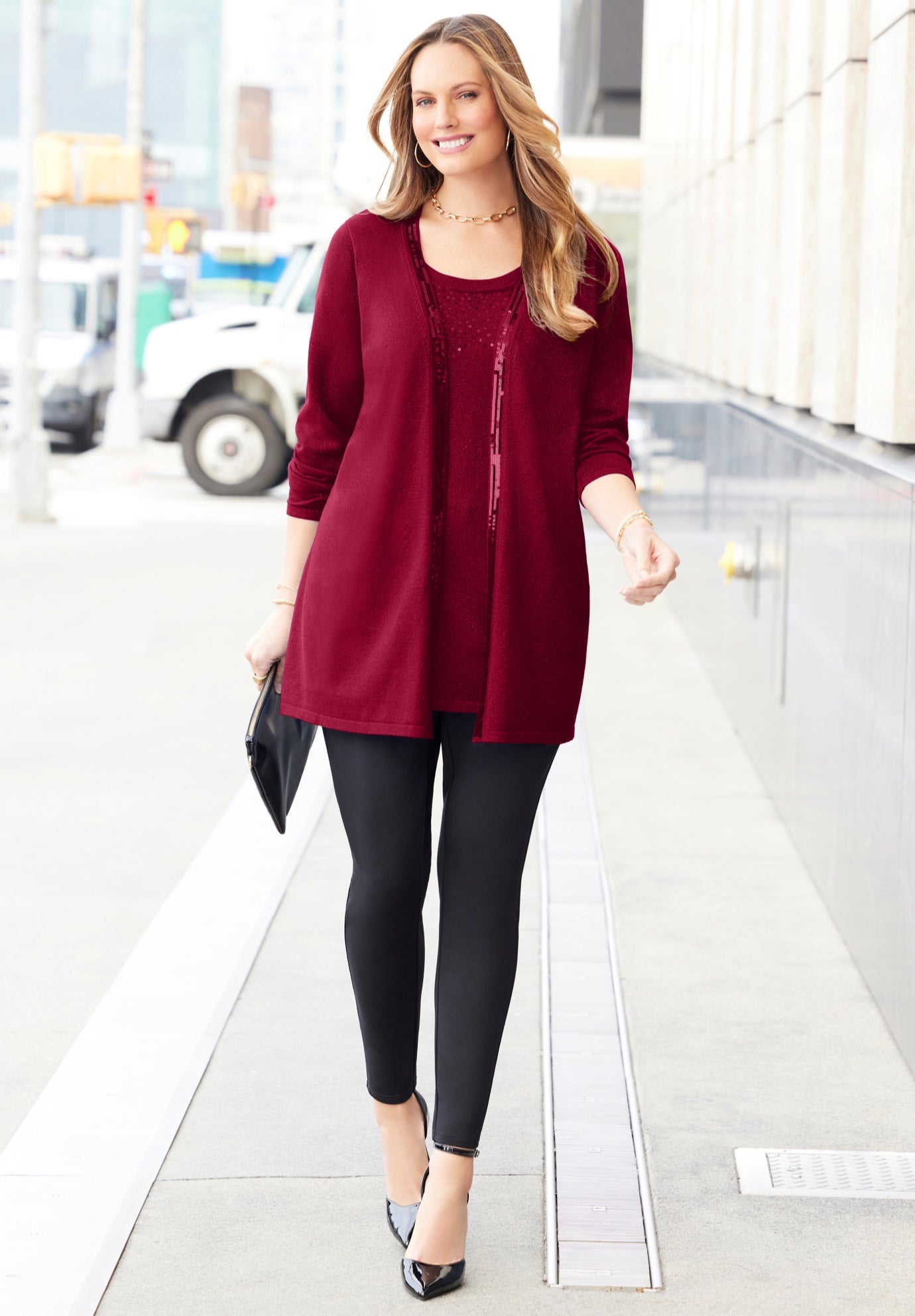 Sequin Trim Tank Cardigan Duet image number 0