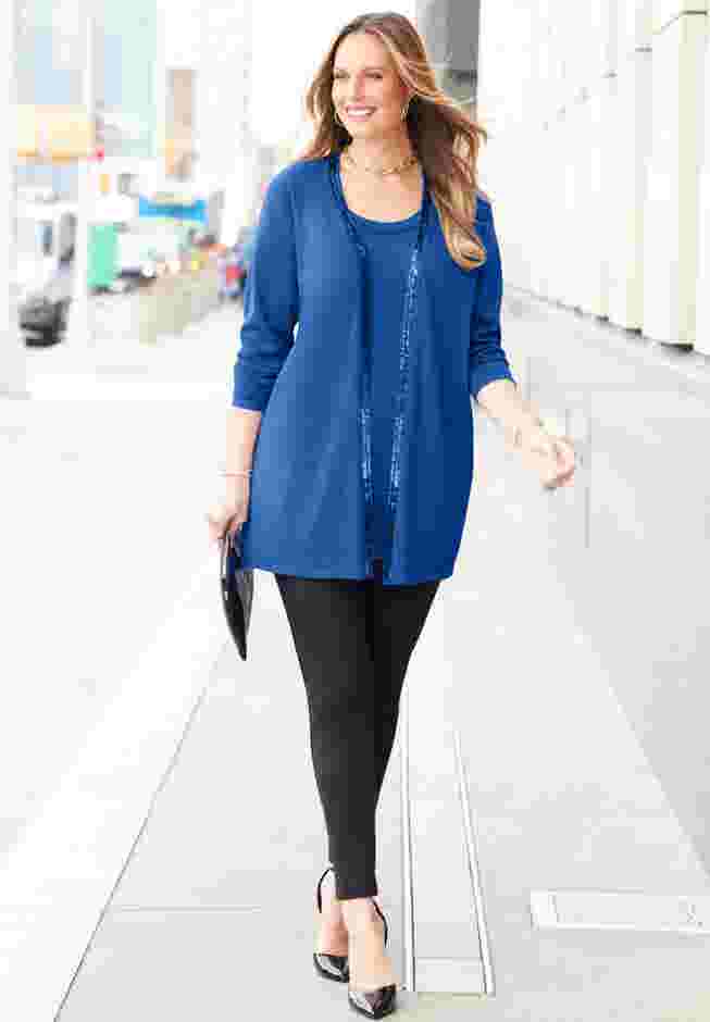 Sequin Trim Tank Cardigan Duet image number 0