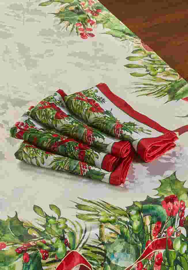Holly Ribbon Square Napkins image number 0