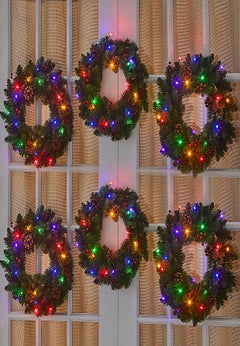 18" Pre-Lit Arrow-Tip Wreaths, Set of 6