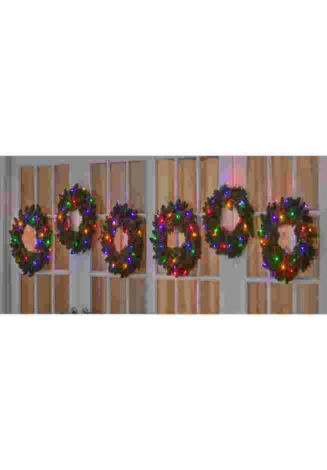 18" Pre-Lit Arrow-Tip Wreaths, Set of 6 image number 0