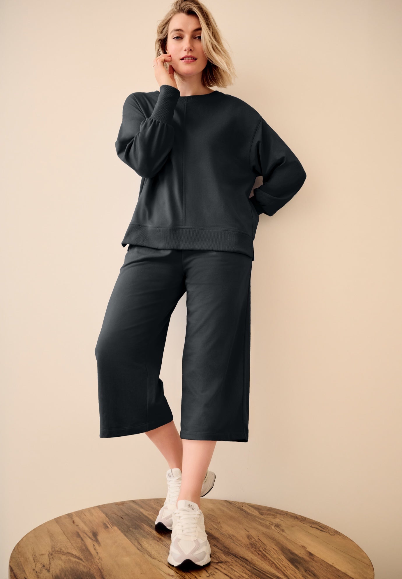 Wide Leg Cropped French Terry Sweatpants image number 0