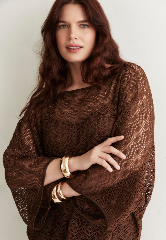 Lace Kimono Dress with Fringe image number 4