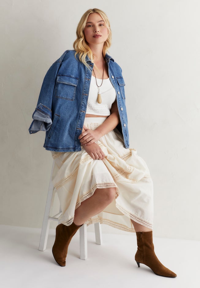 Lace Insert Midi Skirt image number 2