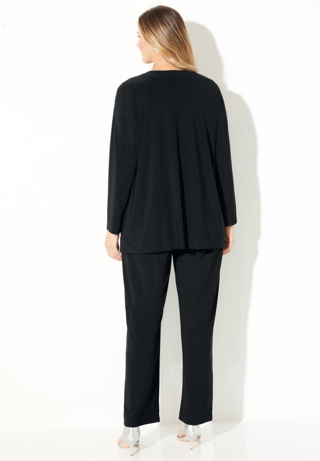 Beaded Trim 3-Piece Jacket Pant Set image number null