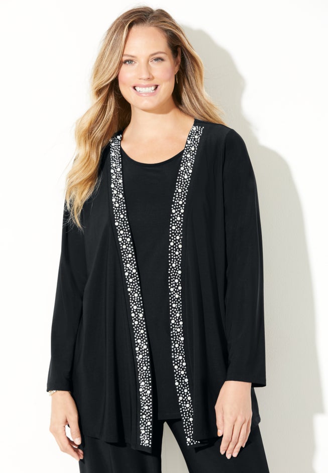 Beaded Trim 3-Piece Jacket Pant Set image number null