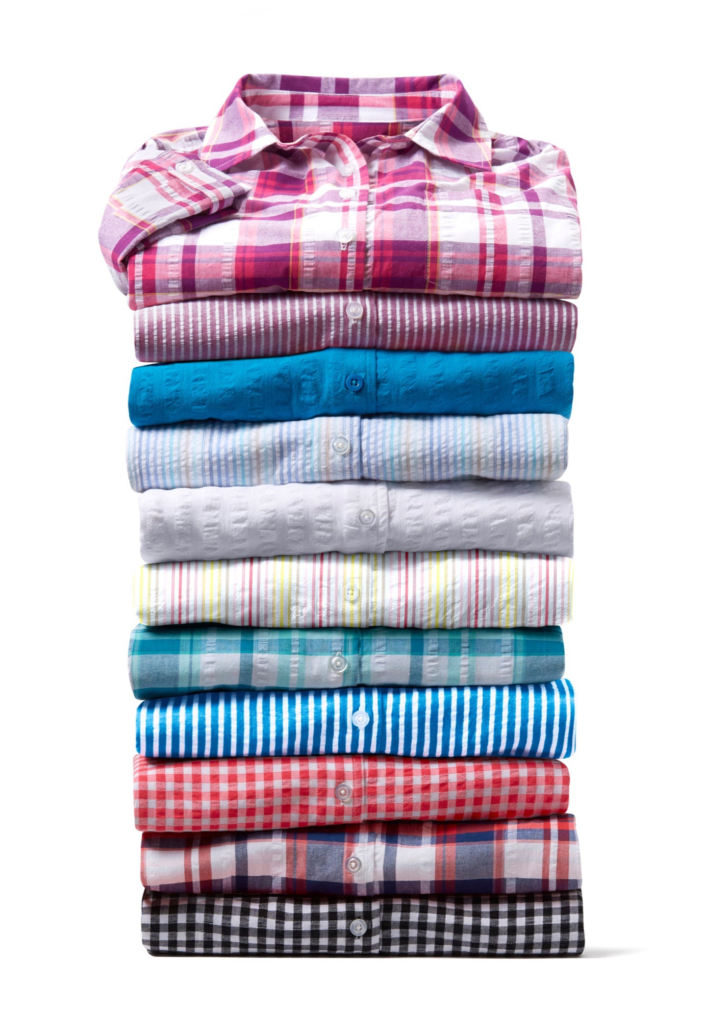 Short-Sleeve Button Down Seersucker Shirt | Catherines