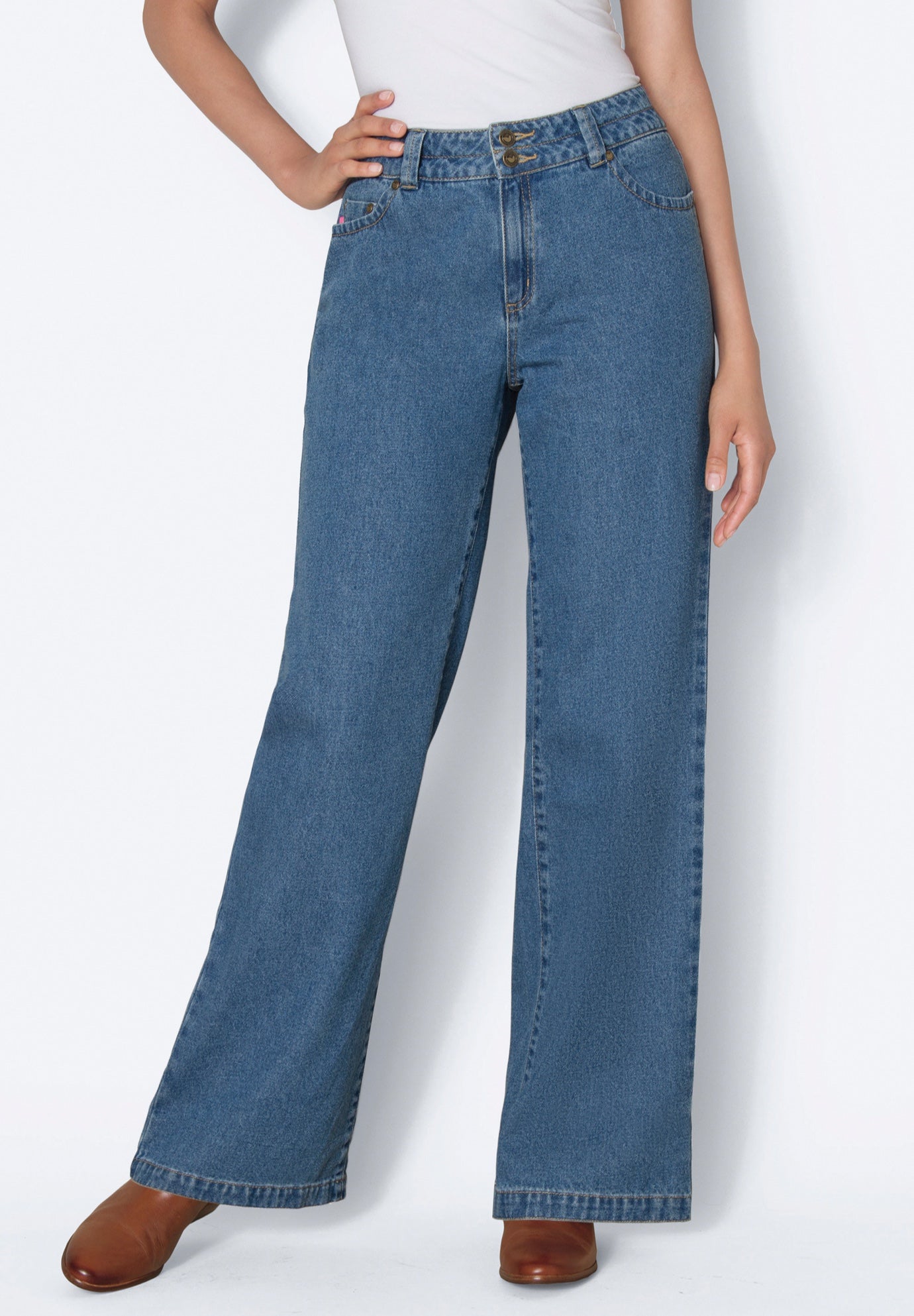 Perfect Wide-Leg All-Cotton Denim Five-Pocket Jeans image number 3
