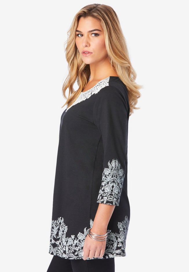 Ultra Drape V Neck Lace Print Tee image number 2