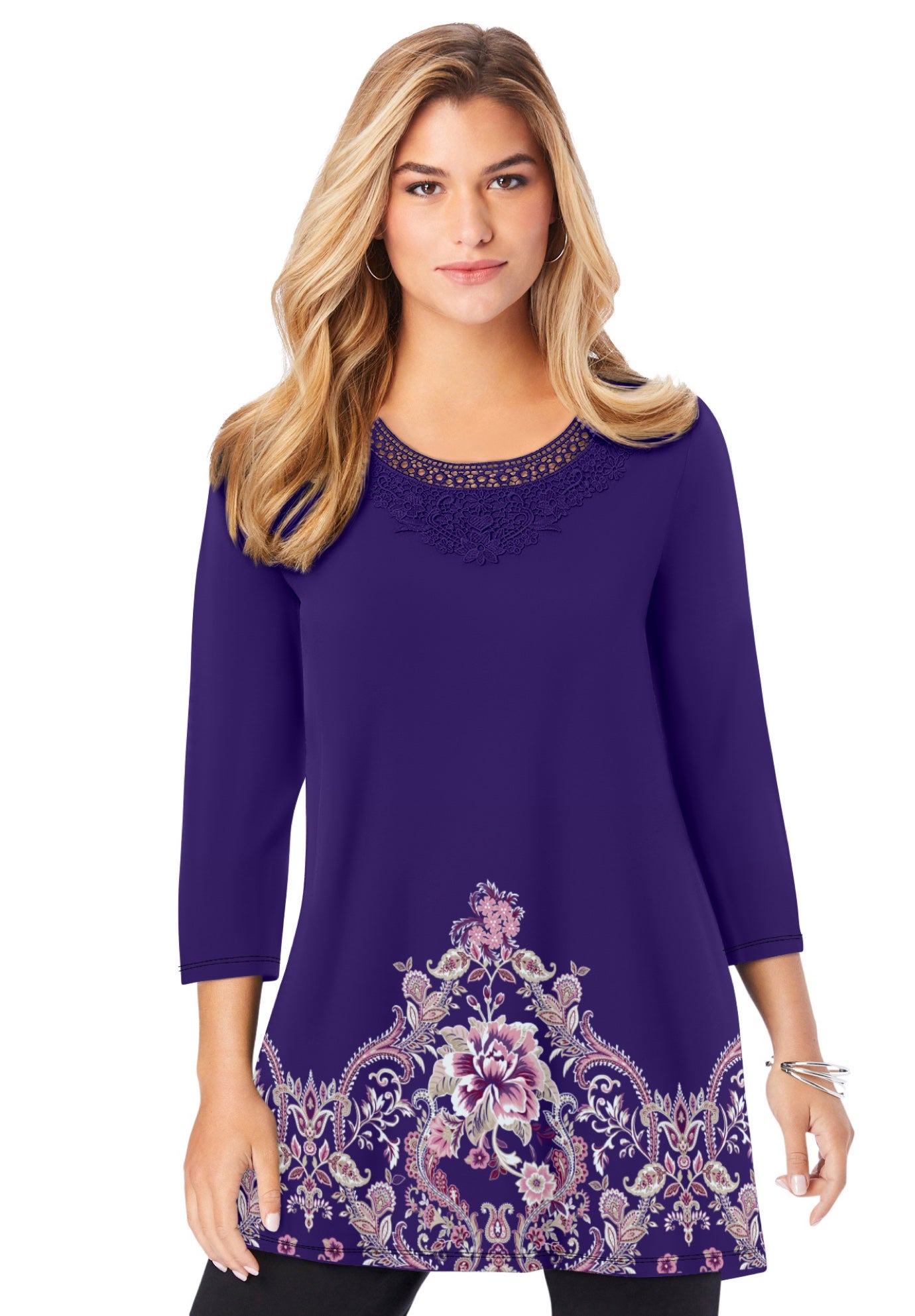 Ultra Drape V Neck Lace Print Tee image number 0