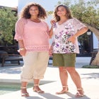 Plus Size Lace Sleeve Printed Tee image number null