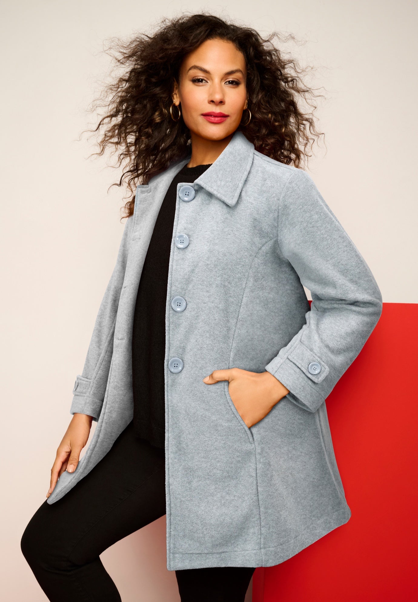 Plus Size Button Up Fleece Jacket image number 0