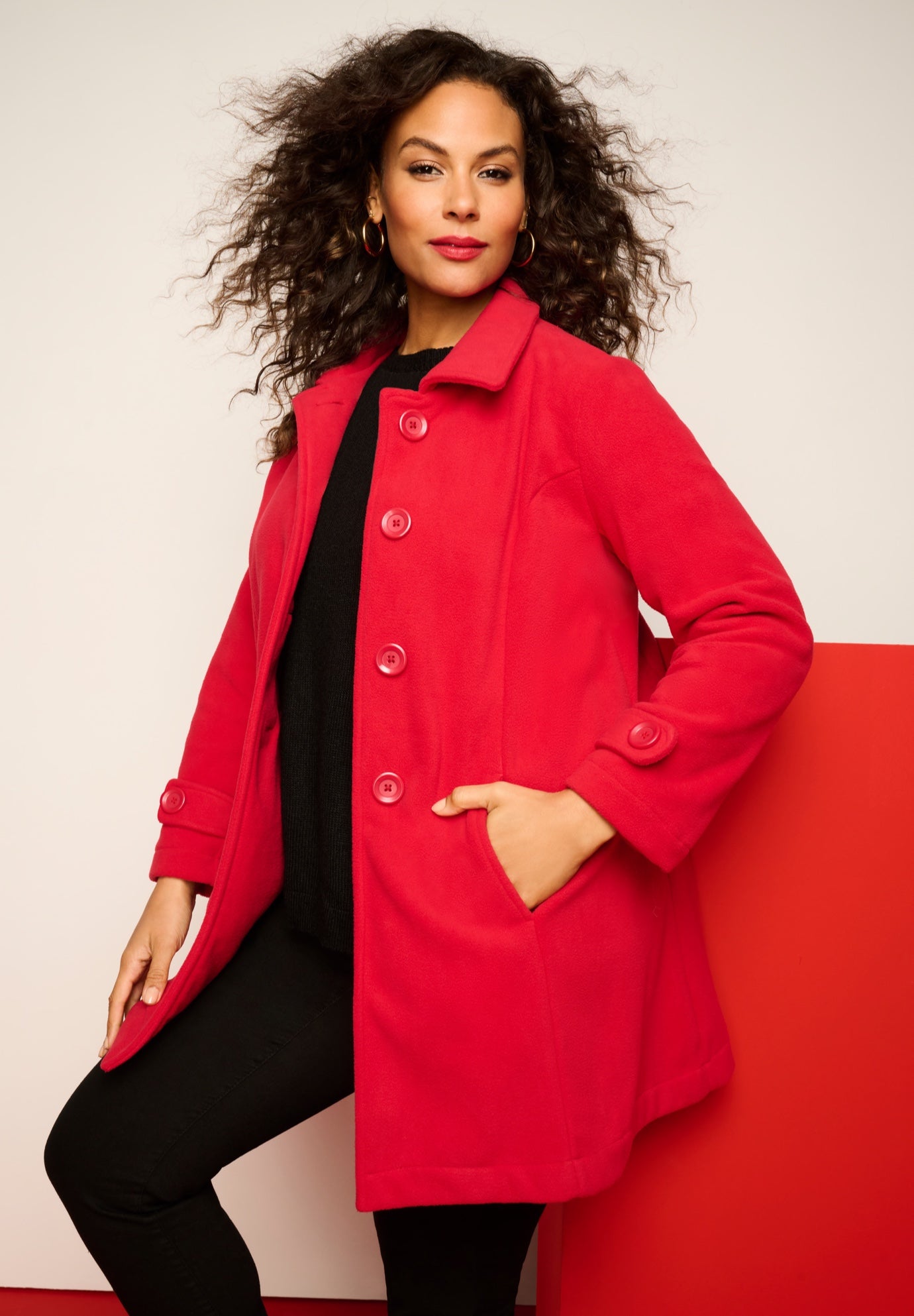 Plus Size Button Up Fleece Jacket image number 0