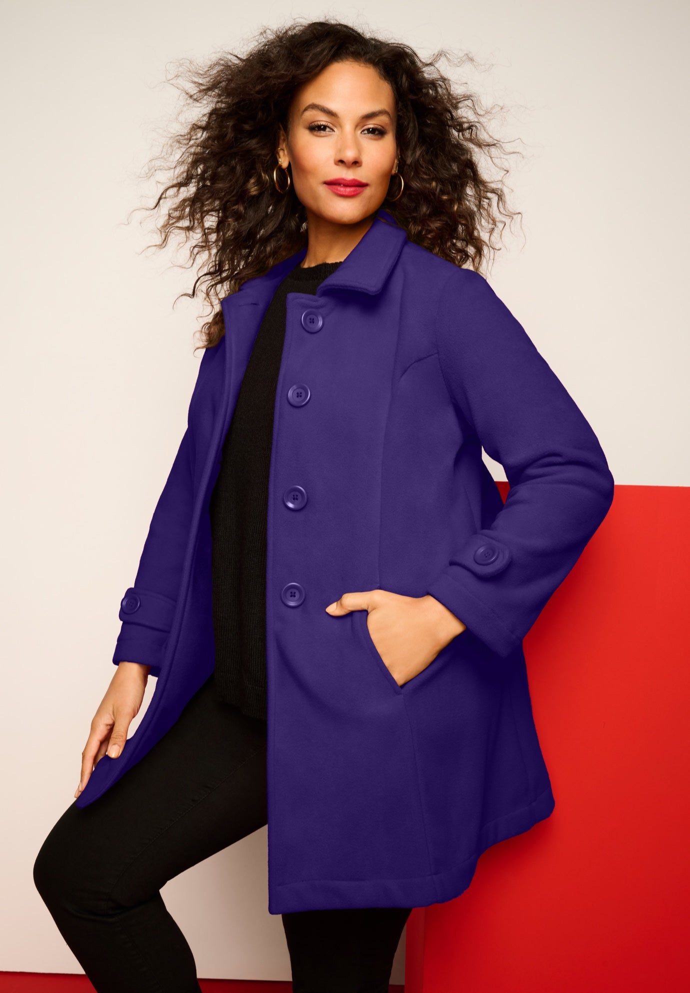 Plus Size Button Up Fleece Jacket image number 1