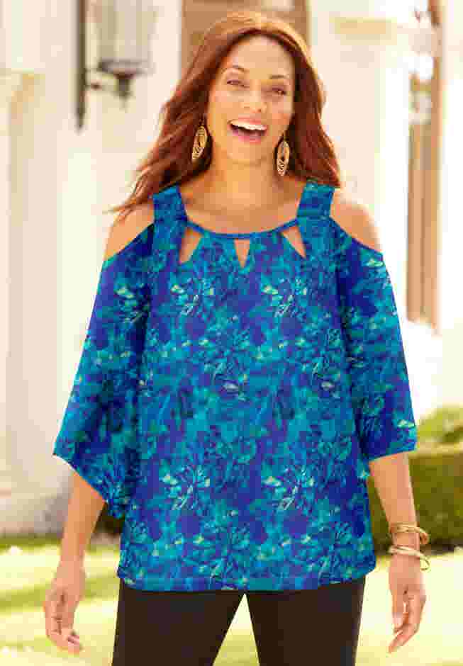 Mesh Cold Shoulder Top image number 0