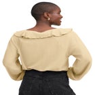 Stretch Textured Knit V-neck Ruffle Front Top image number null