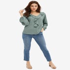 Stretch Textured Knit V-neck Ruffle Front Top image number null