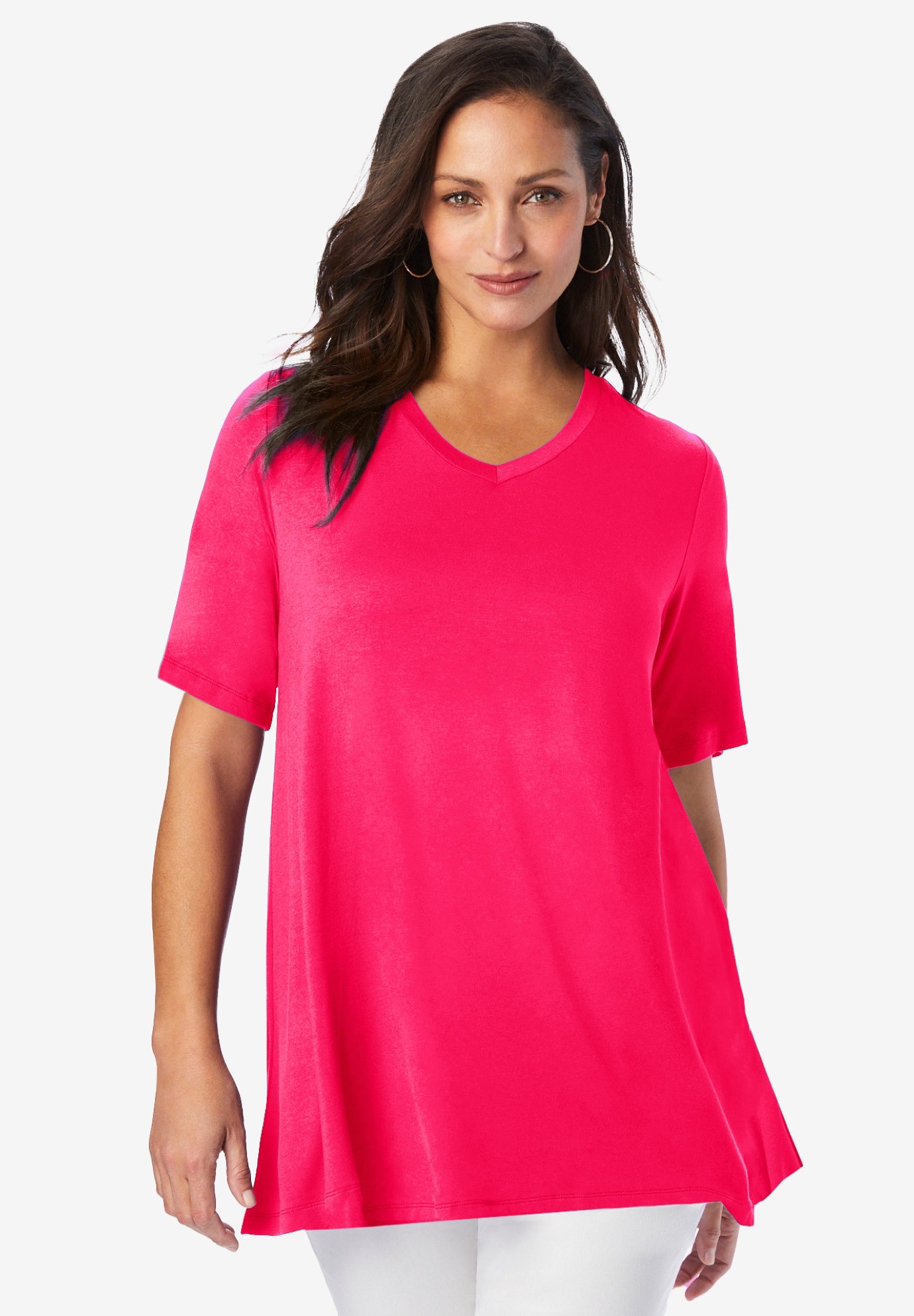 Stretch Knit V-Neck Swing Tunic image number 0
