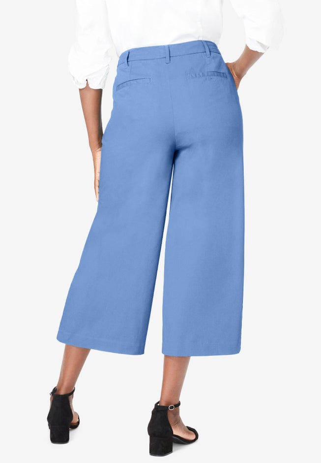 Stretch Cotton Chino Wide-Leg Crop image number 1