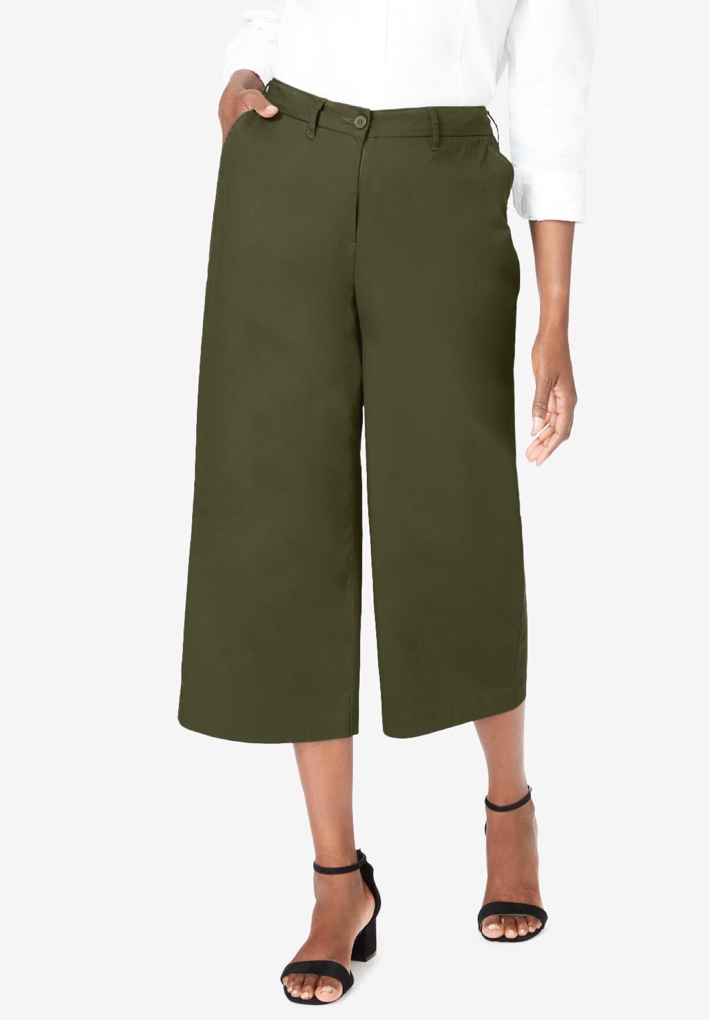 Stretch Cotton Chino Wide-Leg Crop image number 0