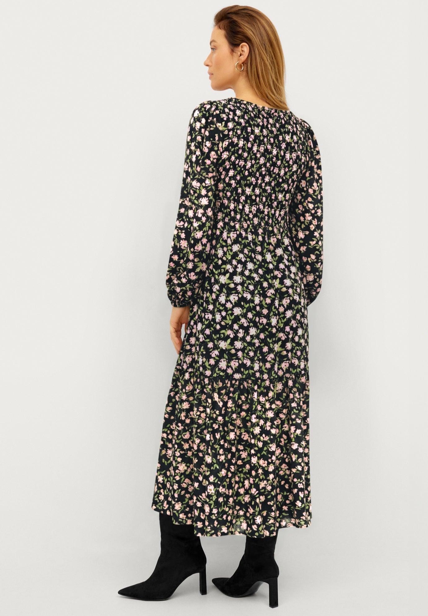 Smocked Bodice Tiered Midi Dress image number 1