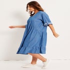 Ruffled Denim Dress image number null