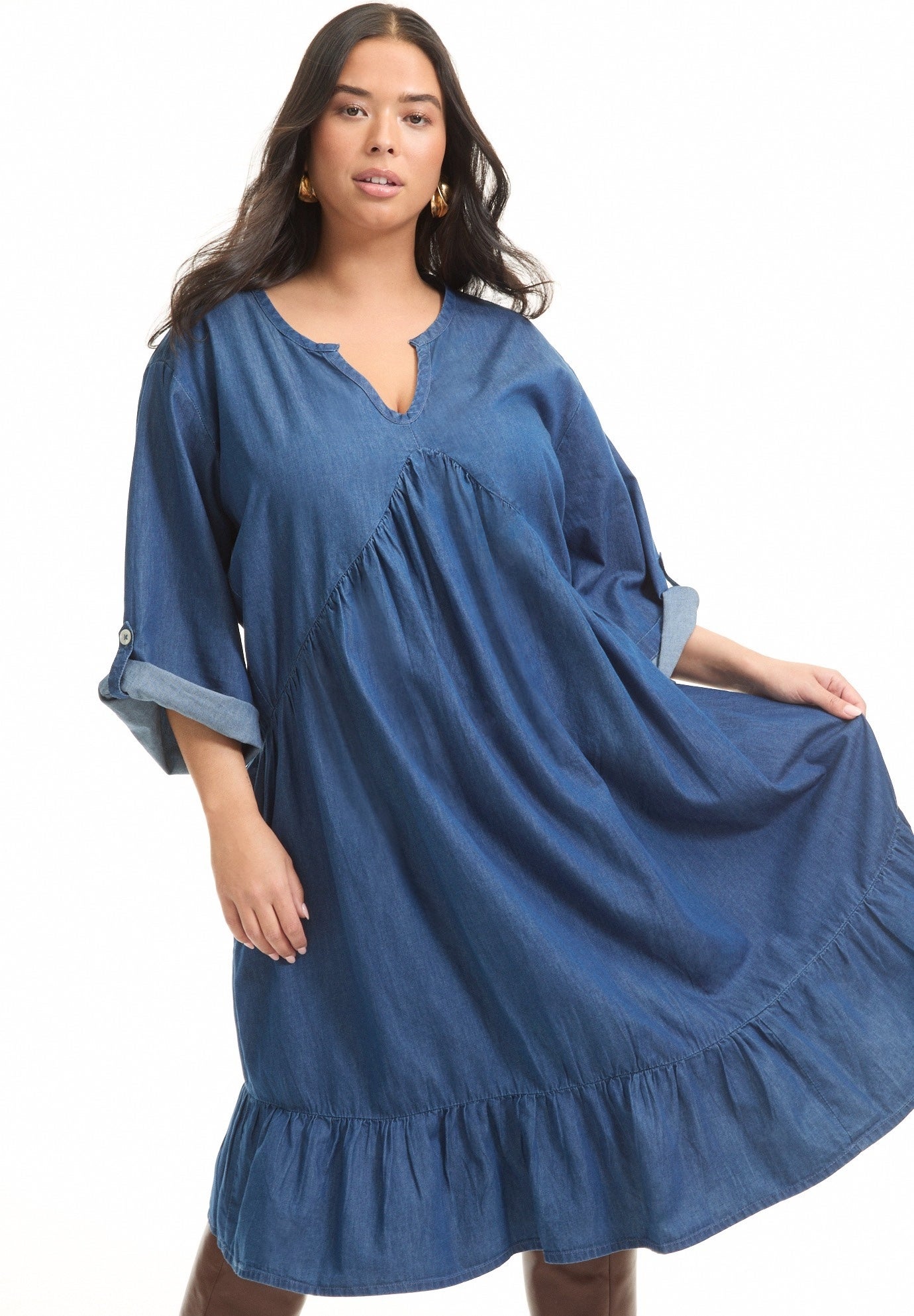 Ruffled Denim Dress image number 3