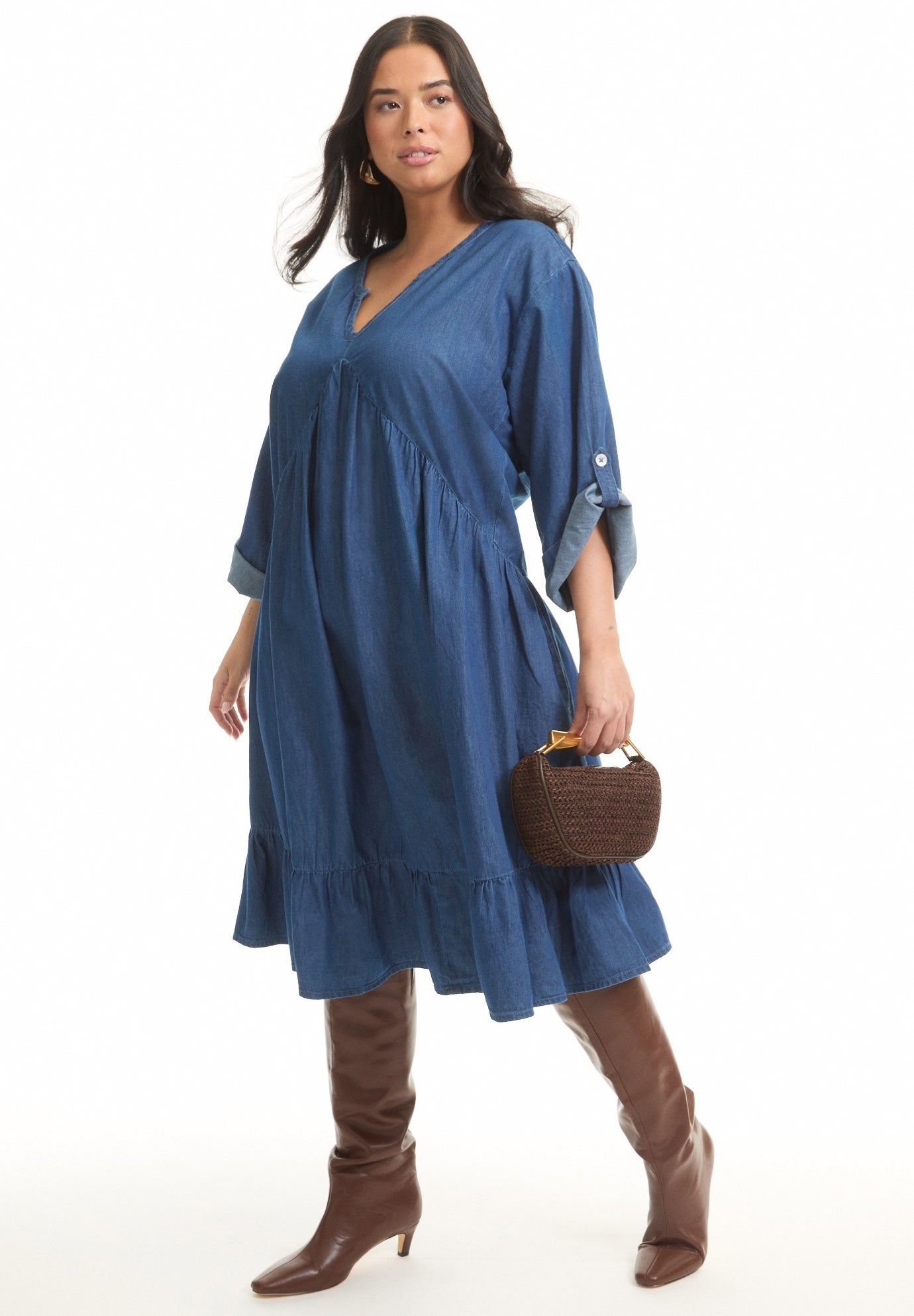 Ruffled Denim Dress image number 0
