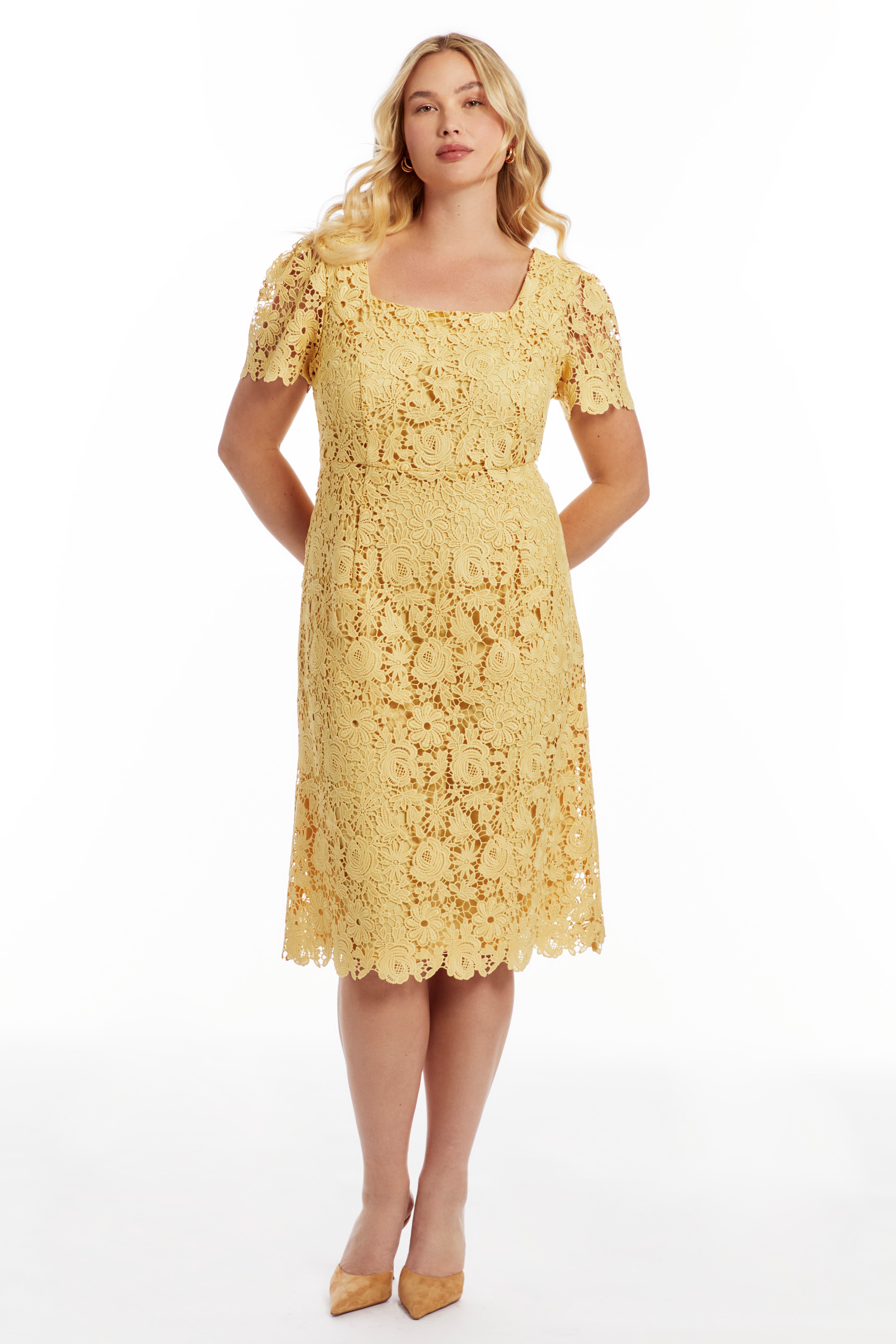 Square-Neck Lace Midi Dress image number 0