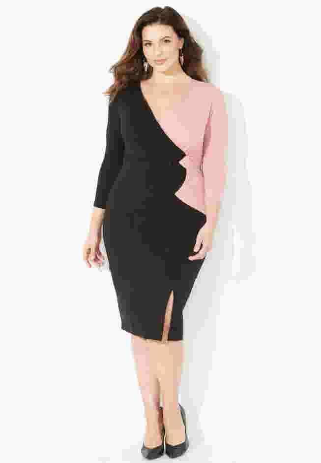 Curvy Collection Colorblock Wrap Top image number 3