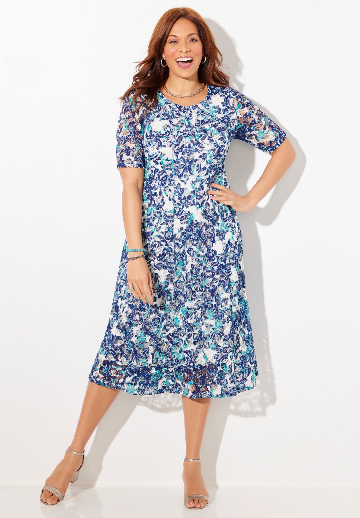 Stretch Lace Fit & Flare Dress image number 0