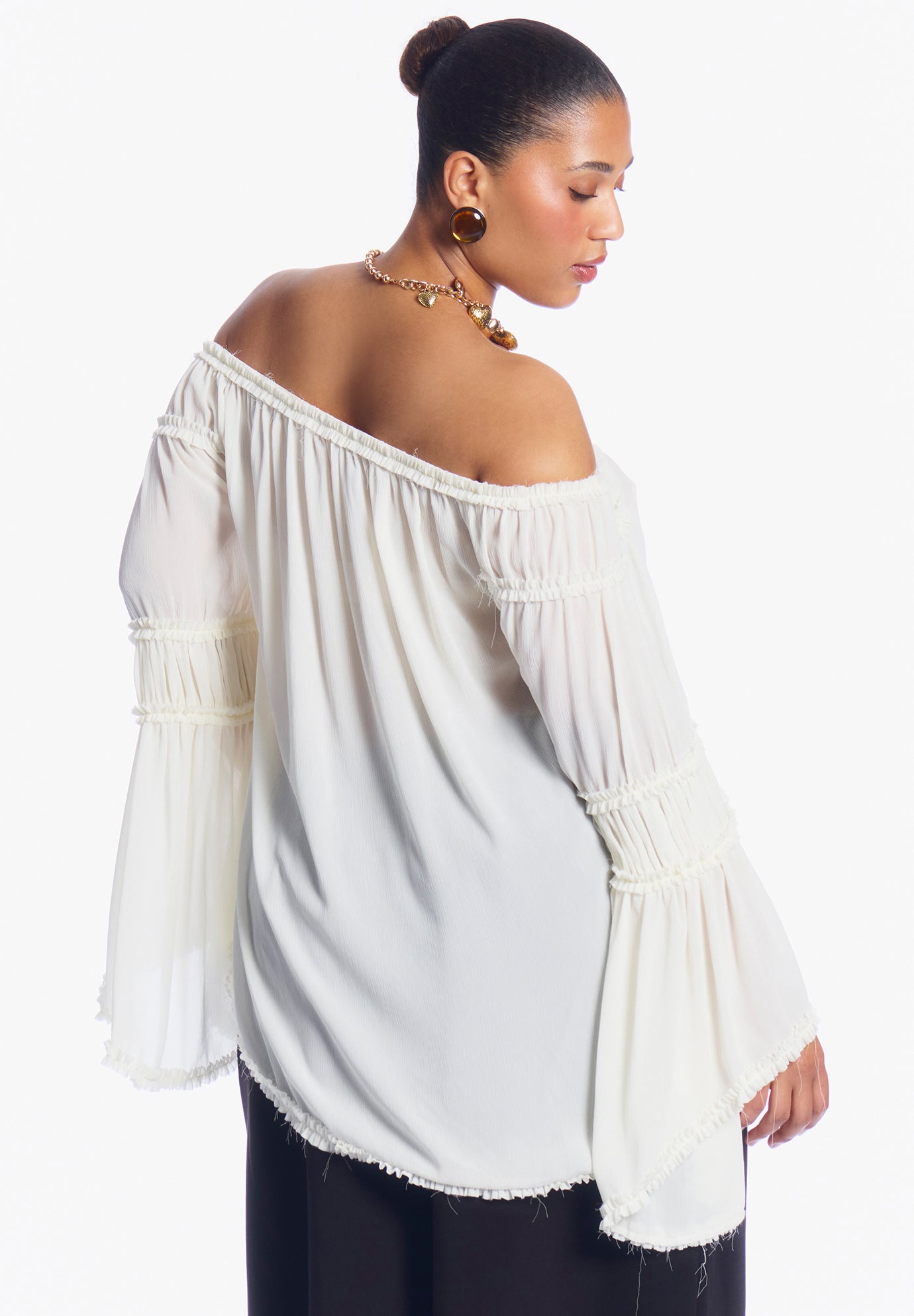 Sheer Crinkle Chiffon Off-The-Shoulder Top image number 3
