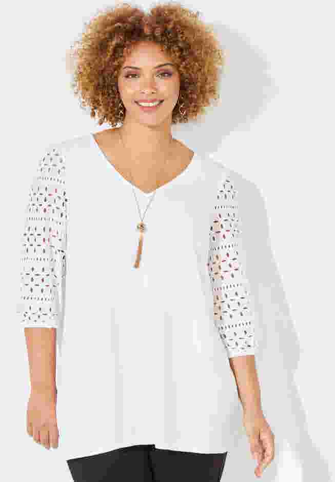 Liz&Me® Eyelet Peasant Top image number 0