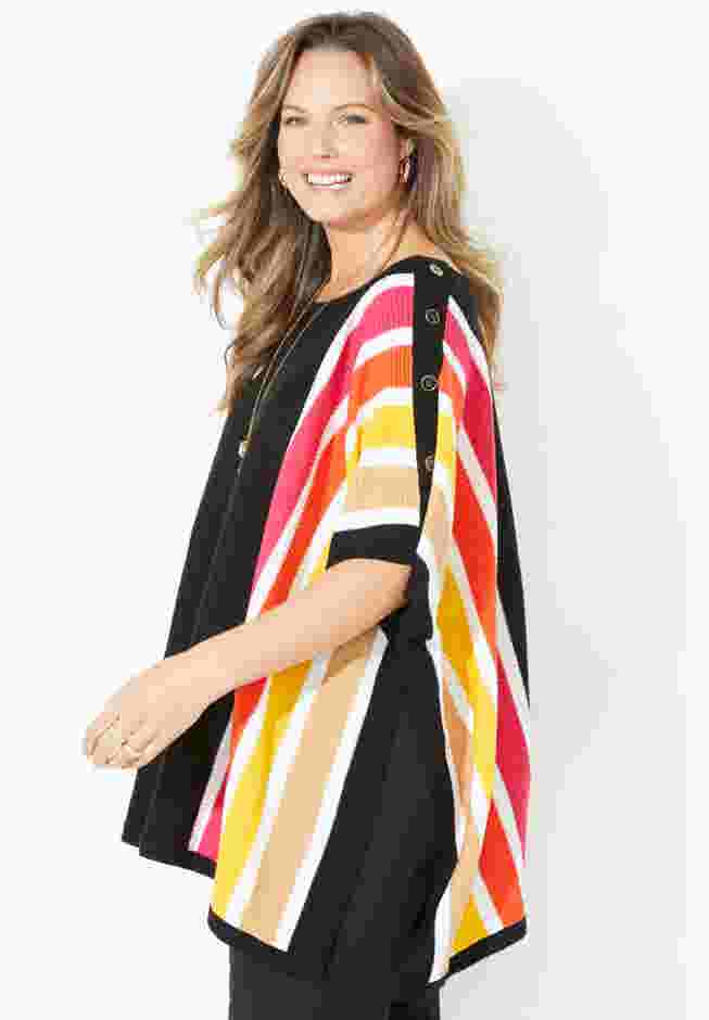 Liz&Me® Rib Striped Poncho image number 2