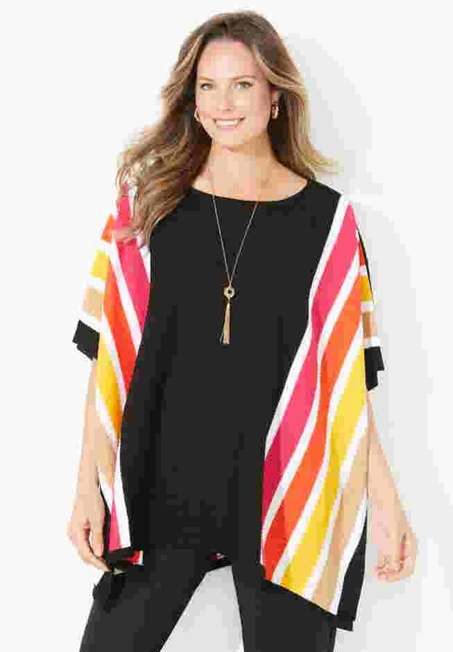 Liz&Me® Rib Striped Poncho image number 0