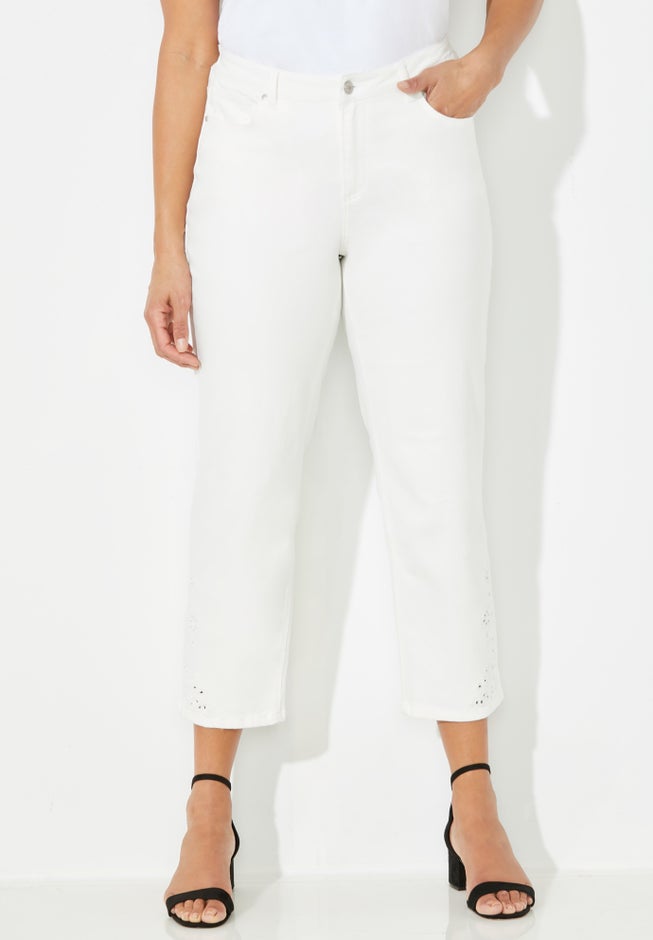 Eyelet Hem Straight Leg Capri image number null