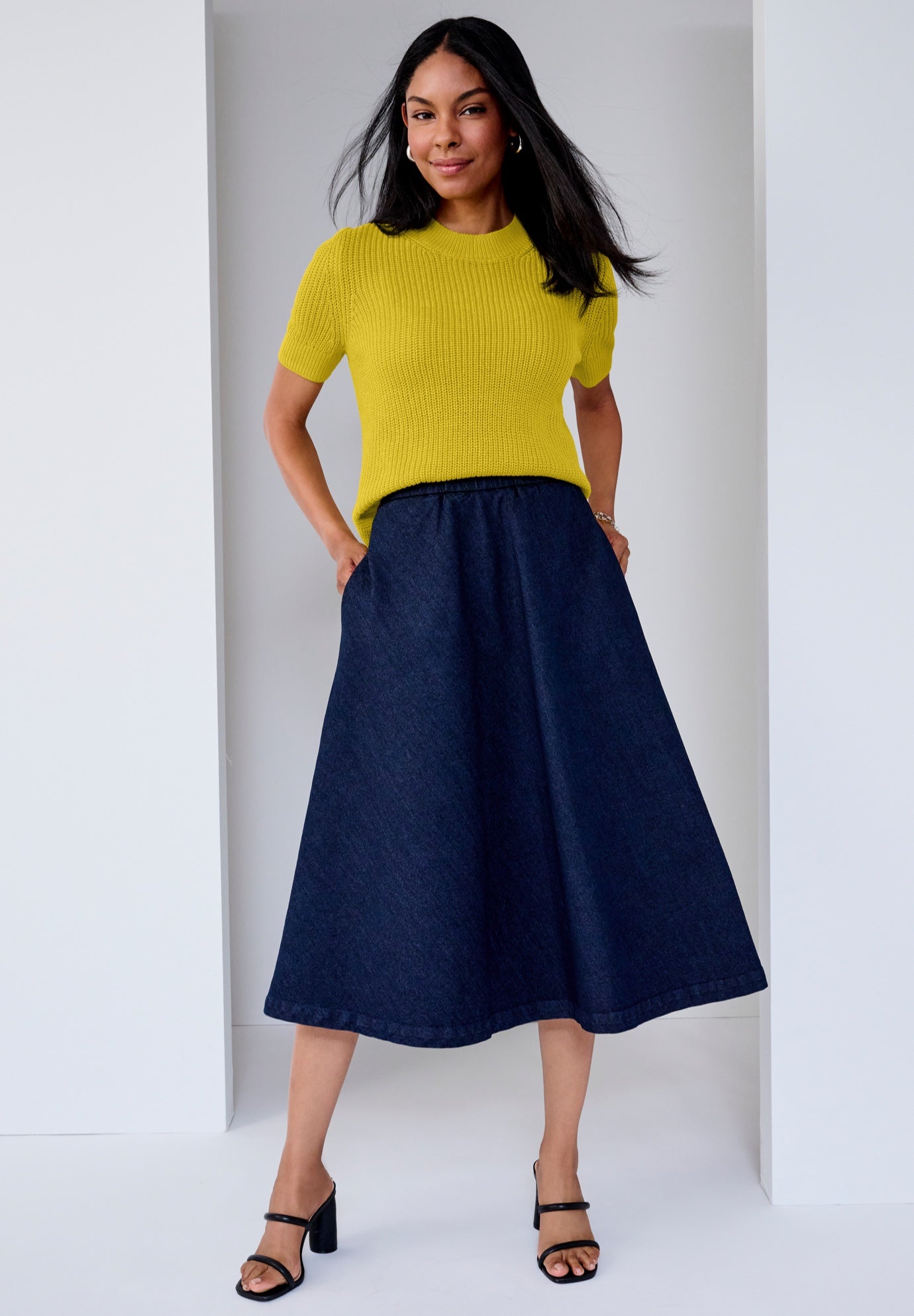 Comfort Waist Stretch Denim Swing Skirt image number 1