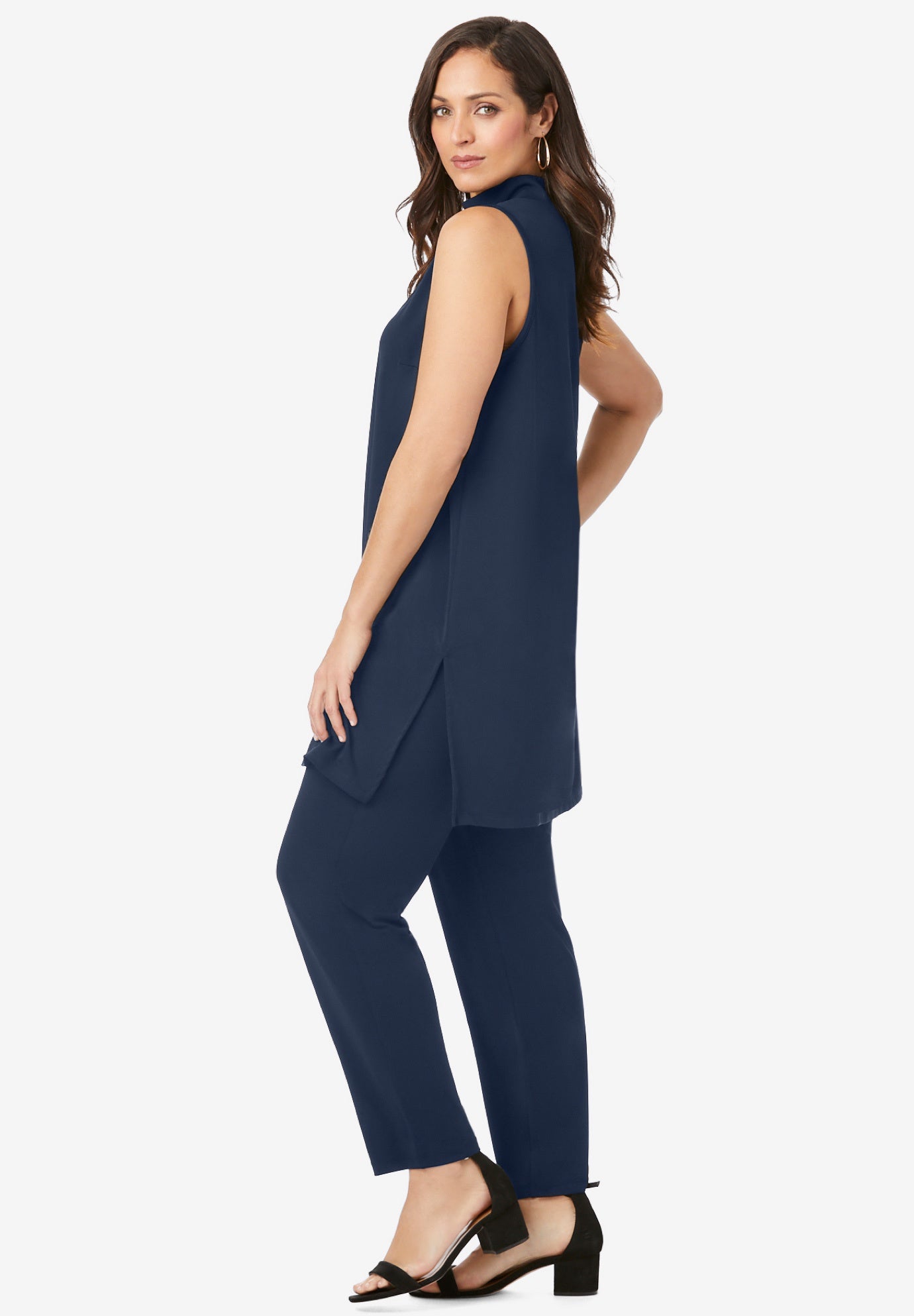 2-Piece Stretch Knit Mockneck Mega Tunic Set image number 1