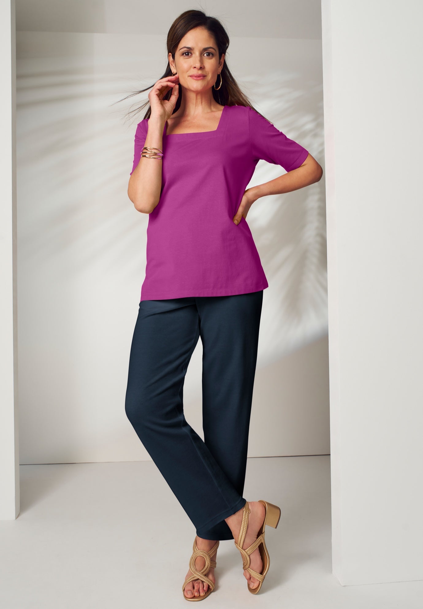 Soft Ease Cotton Knit Wide Leg Pant image number 3